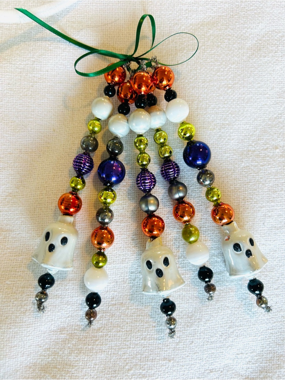 Vintage Repurposed Halloween ornaments, Glass garland bead icicle